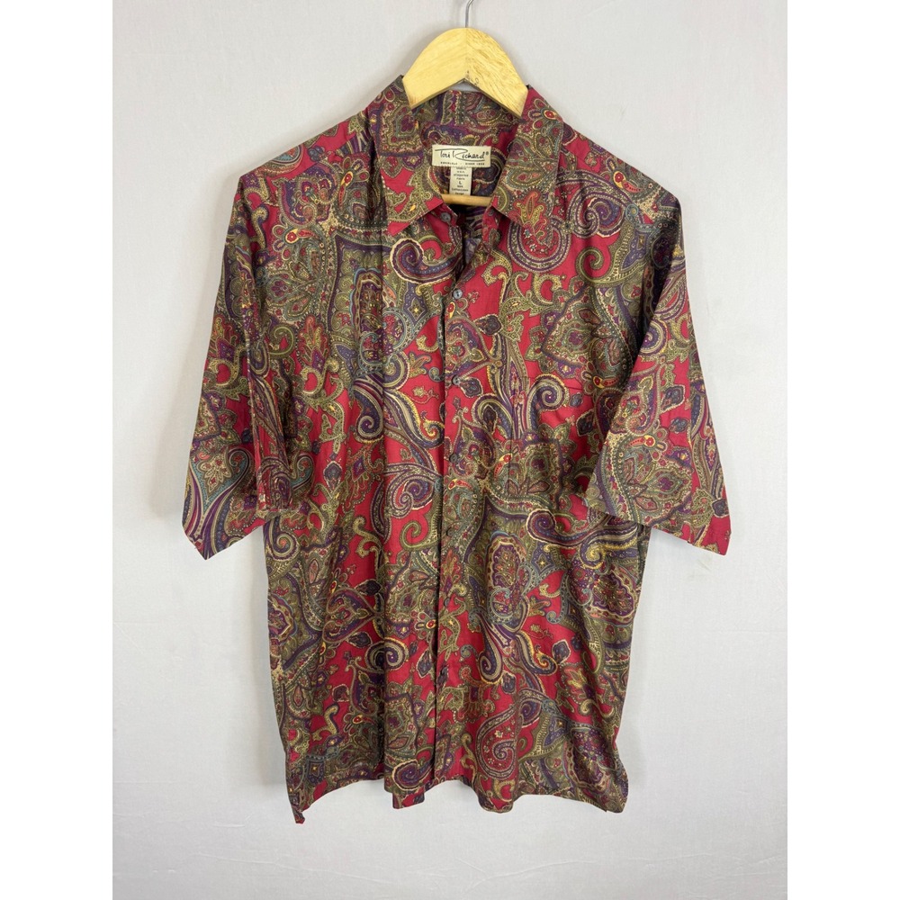 Tori Richard Mens Red Paisley Cotton Lawn Button Down Shirt Honolulu Large L